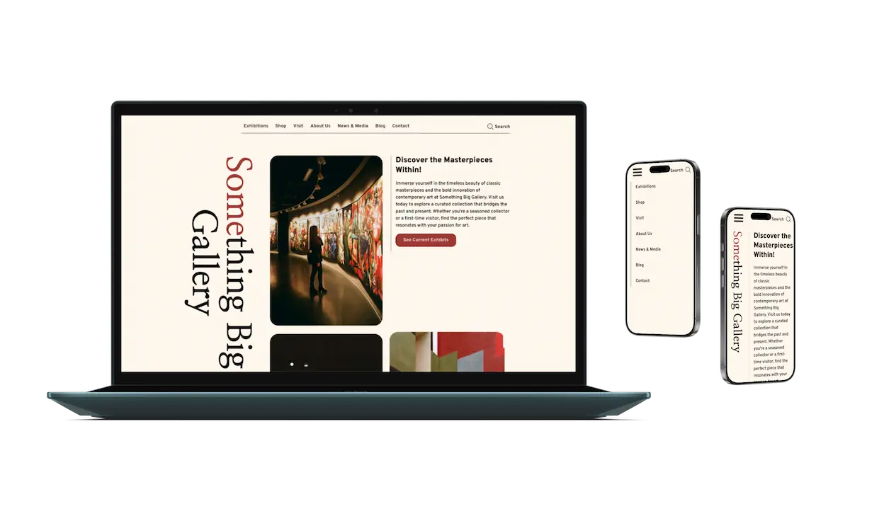 made up gallery website in phone and laptop mockups