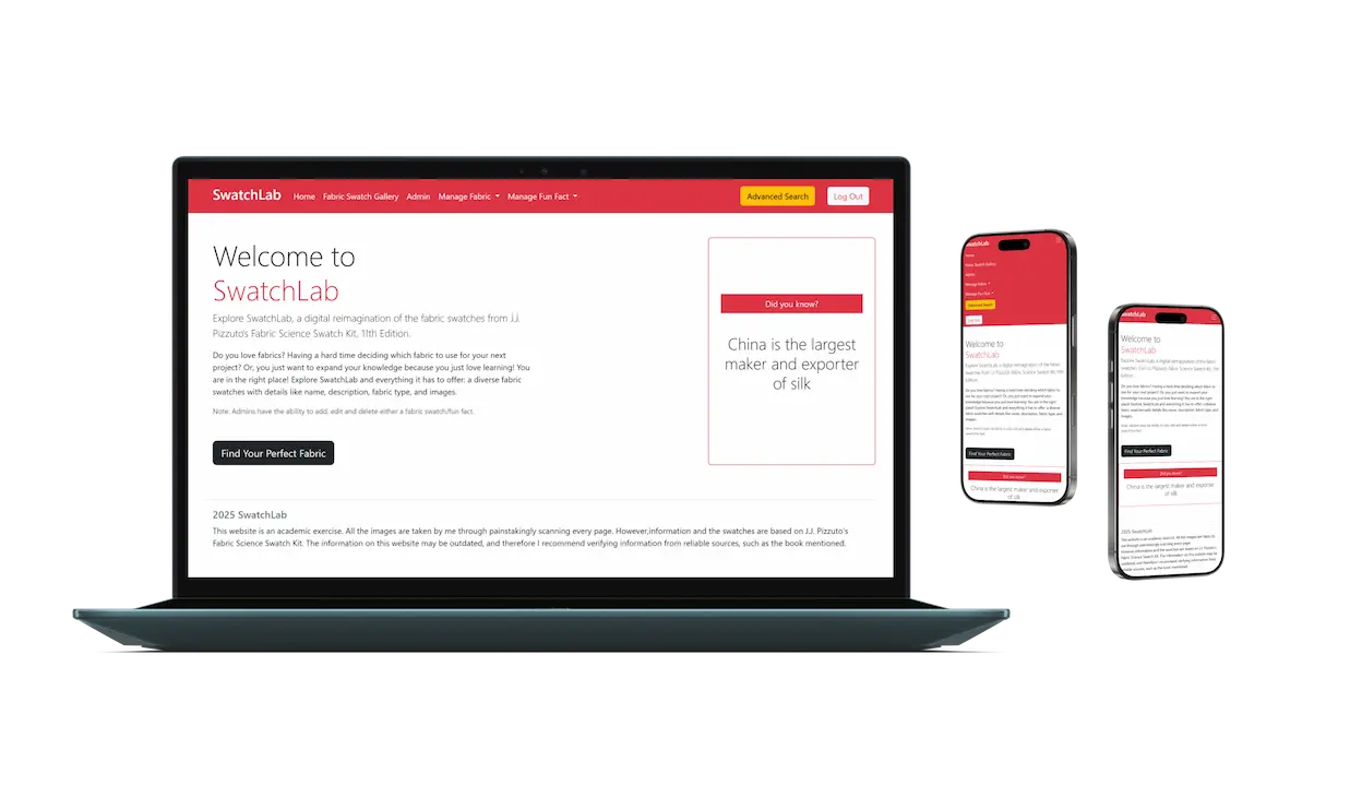 Fabric catalogue website in phone and laptop mockups